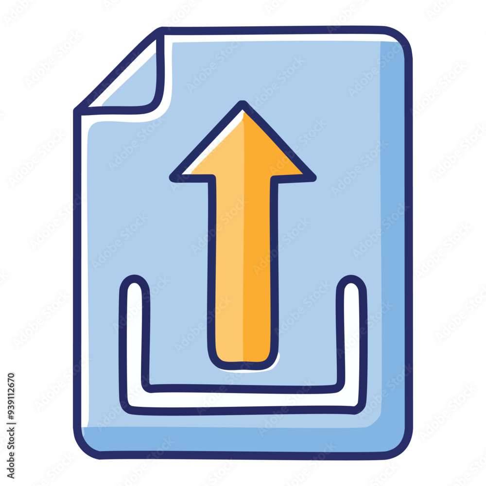 Upload file icon illustration. A simple, colorful icon depicting a file with an arrow pointing upwards, symbolizing an upload action. Upload file icon illustration. A simple, colorful icon depicting a file with an arrow pointing upwards, symbolizing an upload action.