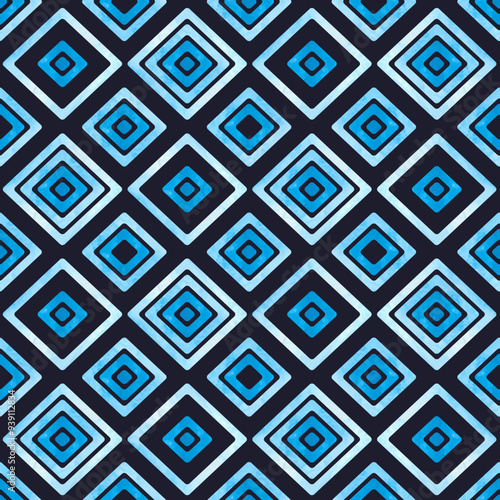 Seamless pattern with blue watercolor rhombus. Abstract geometric background....