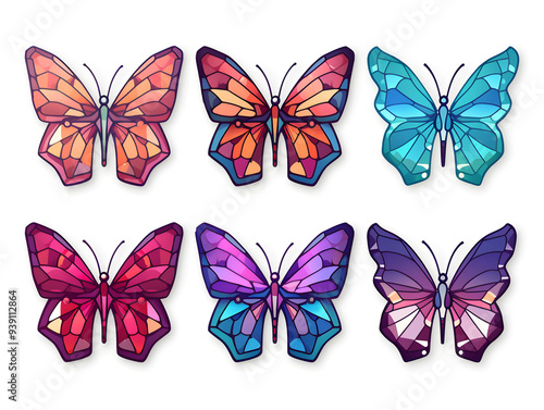 Geometric Butterfly head kawaii stickers with vibrant color