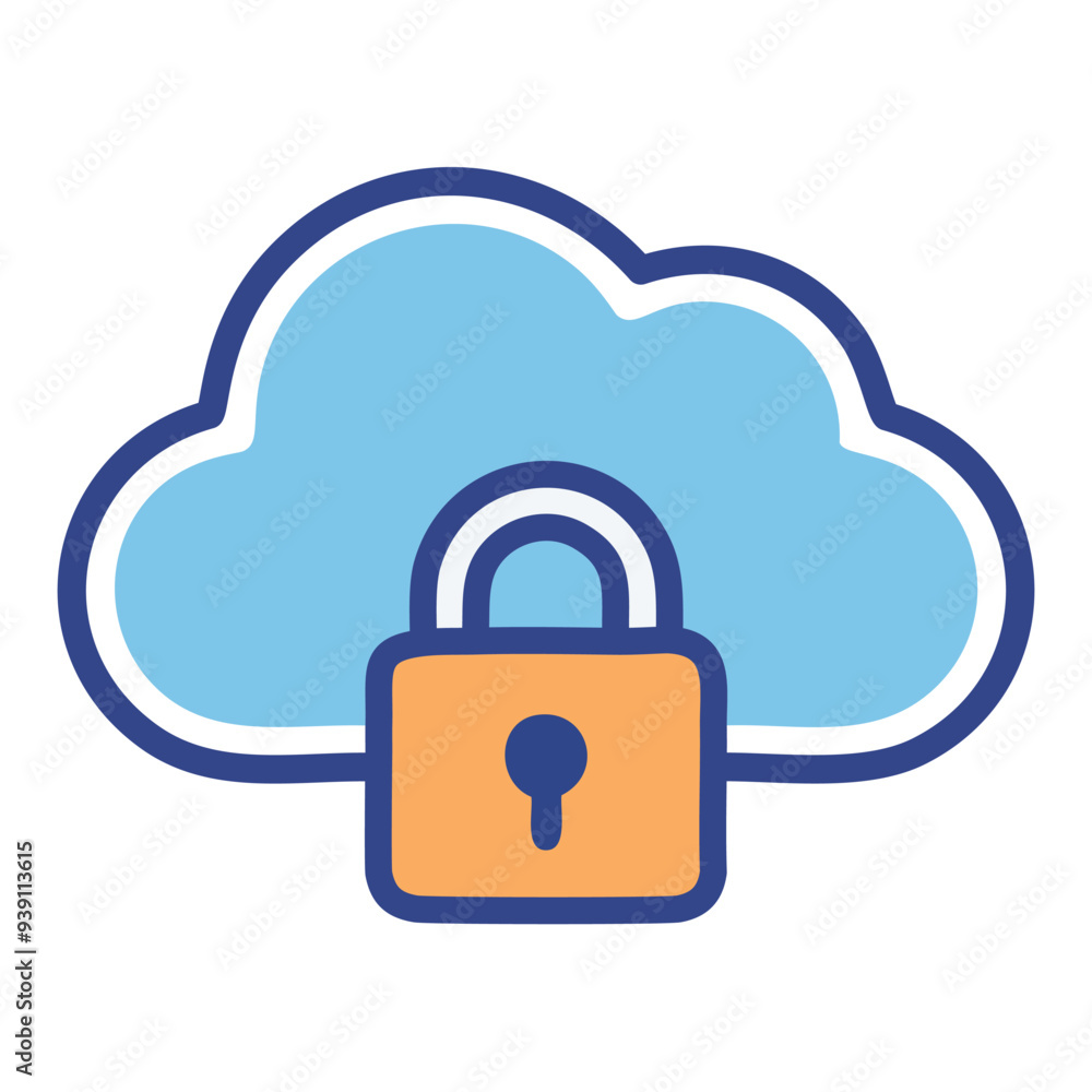 Cloud storage security icon. Simple icon depicting a cloud with a padlock, symbolizing secure data storage in the cloud. Cloud storage security icon. Simple icon depicting a cloud with a padlock, symbolizing secure data storage in the cloud.