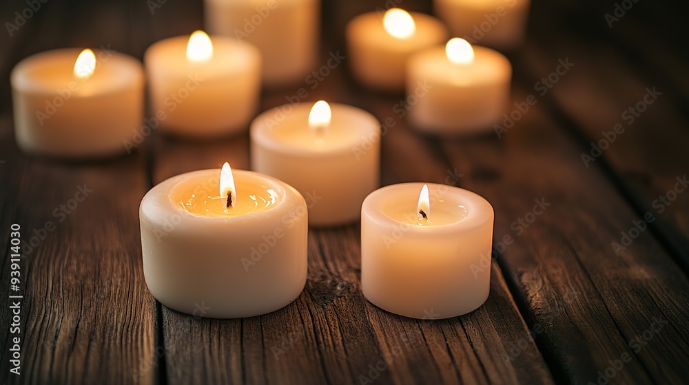 Serene Candlelit Background with Reflective Surface Serene Candlelit Background with Reflective Surface
