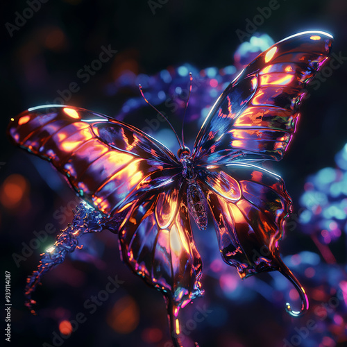 Photorealistic Glowing Psychedelic Butterfly in Generative 3D with High-Quality Detail