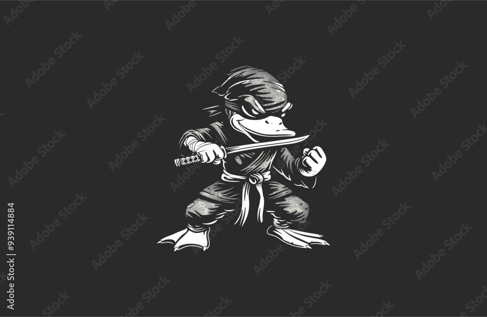 Fototapeta premium Duck samurai logo vector icon illustration.