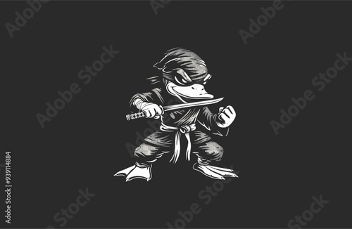 Duck samurai logo vector icon illustration.