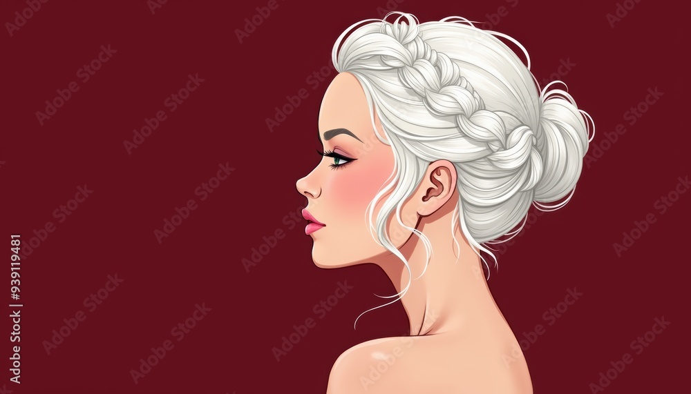 A stylish illustration of a woman with elegant braided hair and a graceful profile, perfect for beauty, fashion, and lifestyle projects. A stylish illustration of a woman with elegant braided hair and a graceful profile, perfect for beauty, fashion, and lifestyle projects.