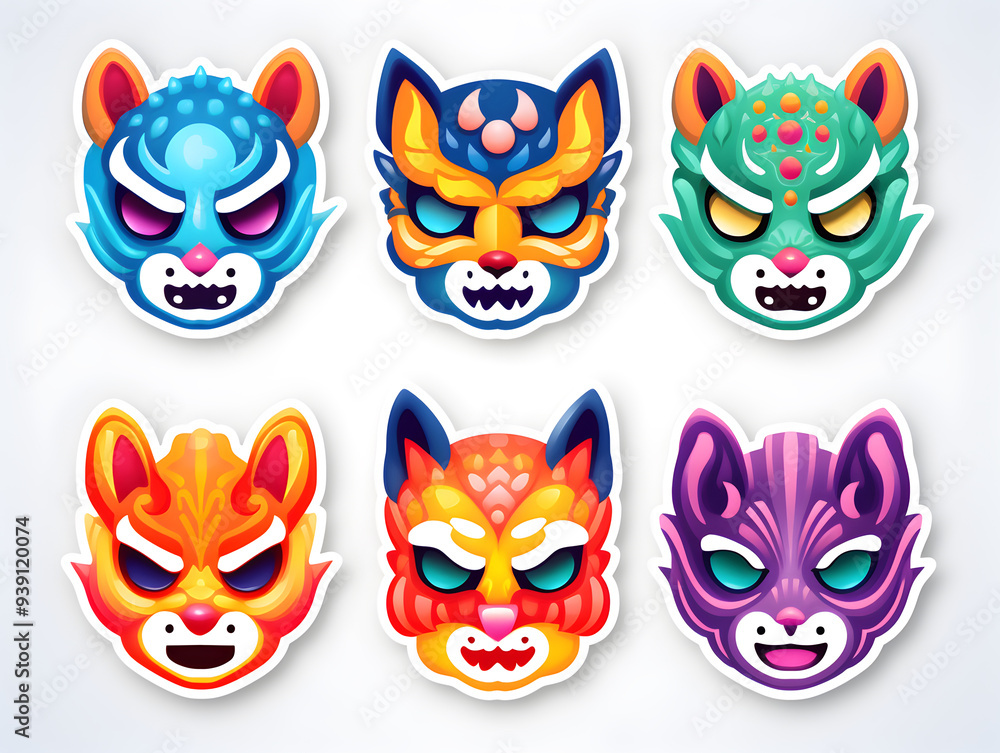 Kyokotsu Mask head kawaii stickers with vibrant color Kyokotsu Mask head kawaii stickers with vibrant color