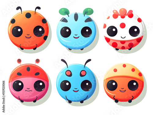 Ladybug kawaii stickers with vibrant color