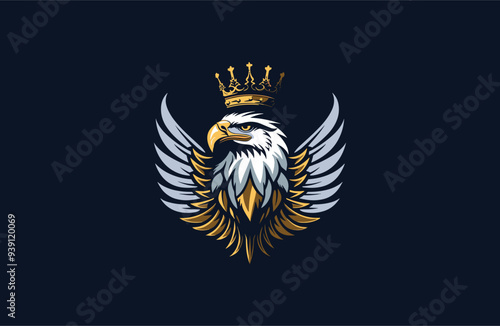 Crown eagle logo vector icon illustration vintage style