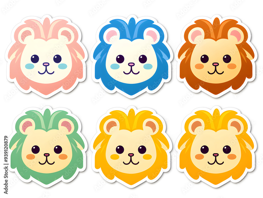 lion head kawaii stickers with vibrant color lion head kawaii stickers with vibrant color