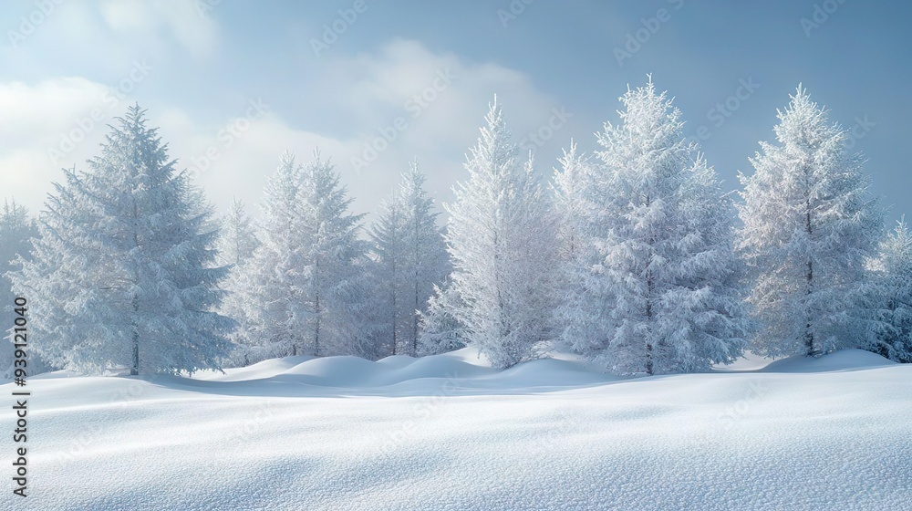 Obraz premium Calm winter setting with snow-covered trees captured in high-definition for peaceful and relaxing backgrounds