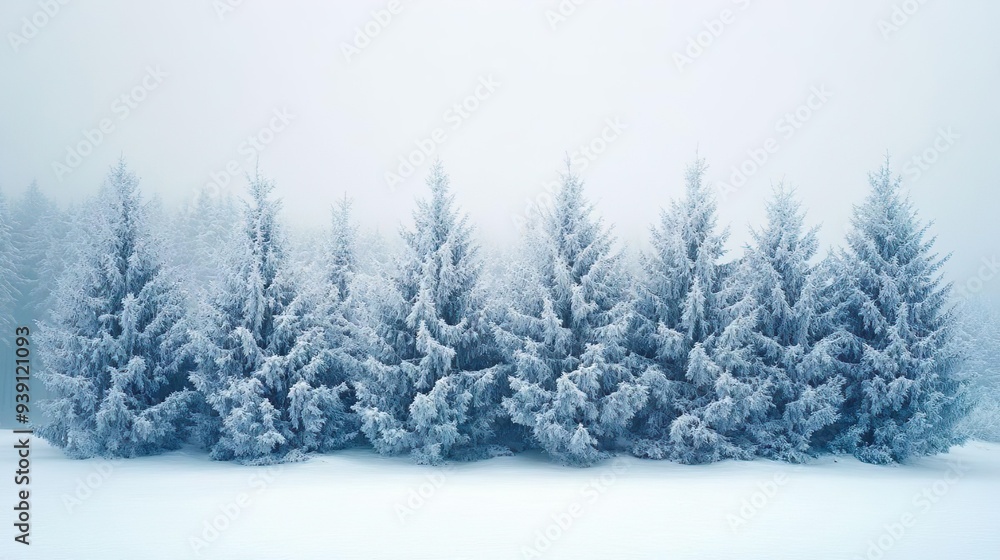 Peaceful snow-covered trees in a winter landscape ideal for high-definition and serene calming wallpaper designs Peaceful snow-covered trees in a winter landscape ideal for high-definition and serene calming wallpaper designs