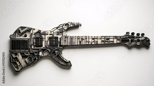 Futuristic Weapon-Inspired Electric Guitar Design, Tactical Music Instrument with Military Aesthetic, Detailed and Modern Fusion of Combat and Music Elements photo