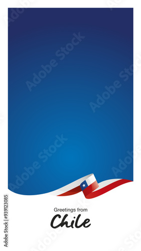 Greetings from Chile. Editable Instagram template for Stories and Reels. Social media template page with Chile flag ribbon and editable frame