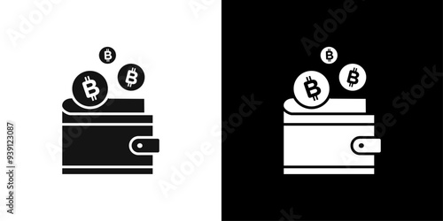 bitcoin wallet icon Flat vector set outline