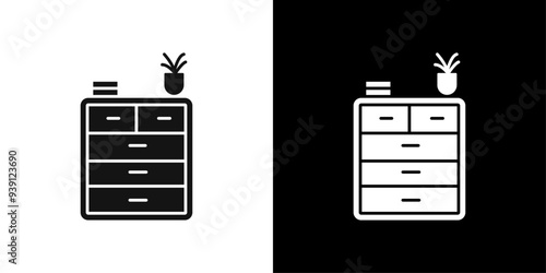 Chest of drawers icon Flat vector set outline