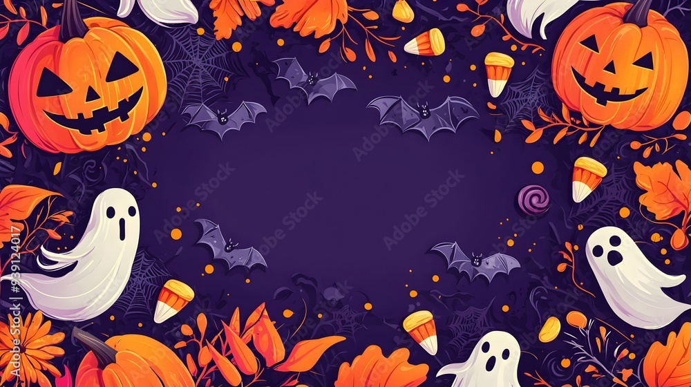 Halloween Background with Pumpkins Bats Ghosts and Candy Corn Halloween Background with Pumpkins Bats Ghosts and Candy Corn