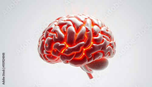 overheating artificial brain isolated with white highlights, png