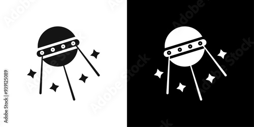 Linear sputnik icon Flat vector set outline