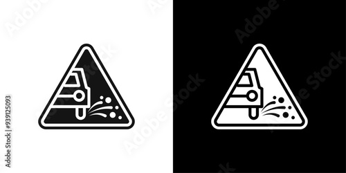 Loose chippings roadworks sign icon Flat vector set outline