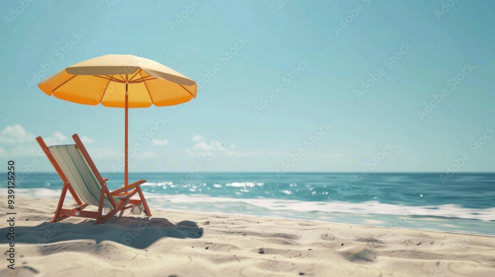 Image of beach chairs with umbrellas for relaxing On summer vacation on the beach by the sea Warm summer day on holiday Vector illustration Image of beach chairs with umbrellas for relaxing On summer vacation on the beach by the sea Warm summer day on holiday Vector illustration