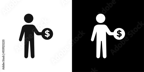 Man take money credit icon Flat vector set outline