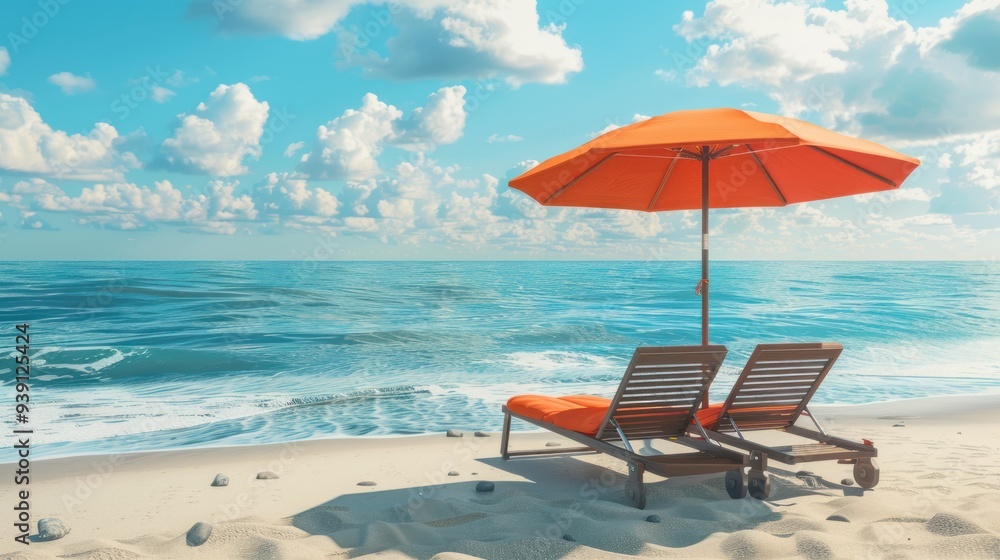 Image of beach chairs with umbrellas for relaxing On summer vacation on the beach by the sea Warm summer day on holiday Vector illustration Image of beach chairs with umbrellas for relaxing On summer vacation on the beach by the sea Warm summer day on holiday Vector illustration