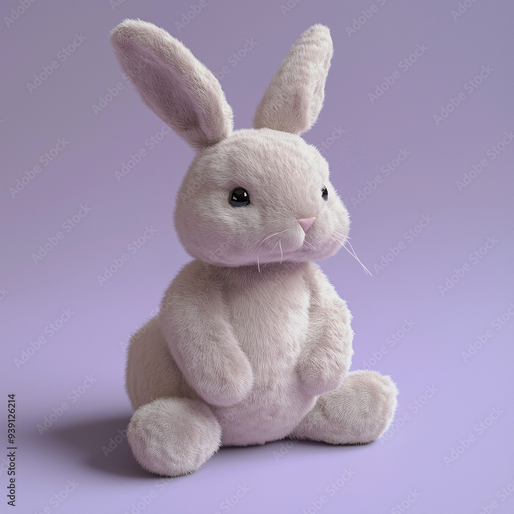 Obraz premium Stuffed Bunny 3D Scan Prototype on Soft Lavender Cushion