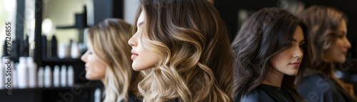 Three women with long hair in a beauty salon