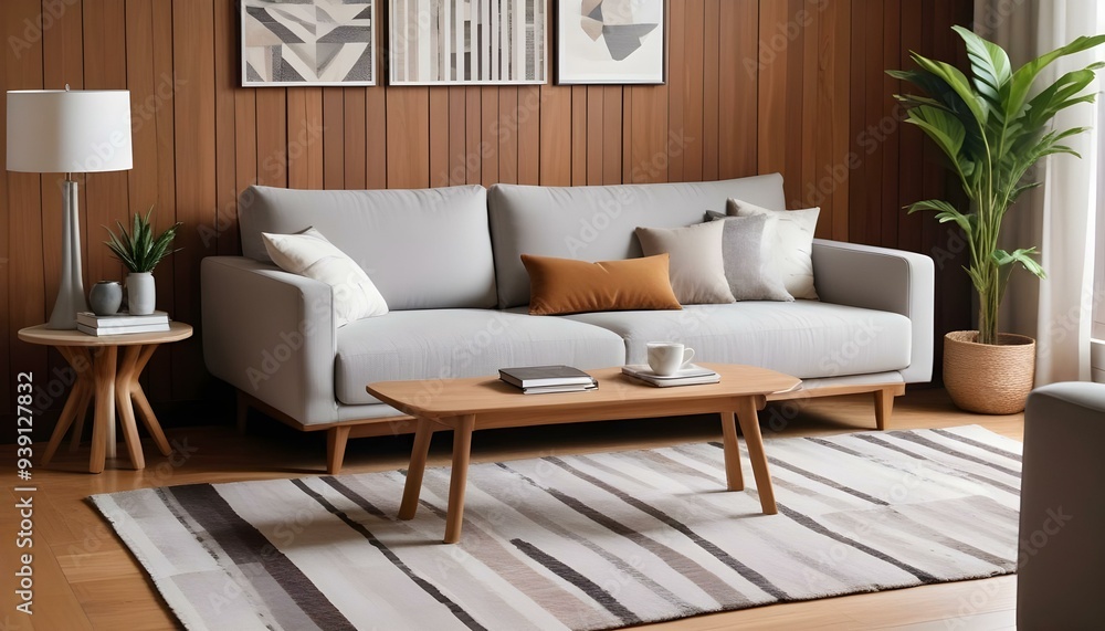 Interior mockup In a white room a blue sofa is placed next to a photo frame on the wall Interior mockup In a white room a blue sofa is placed next to a photo frame on the wall