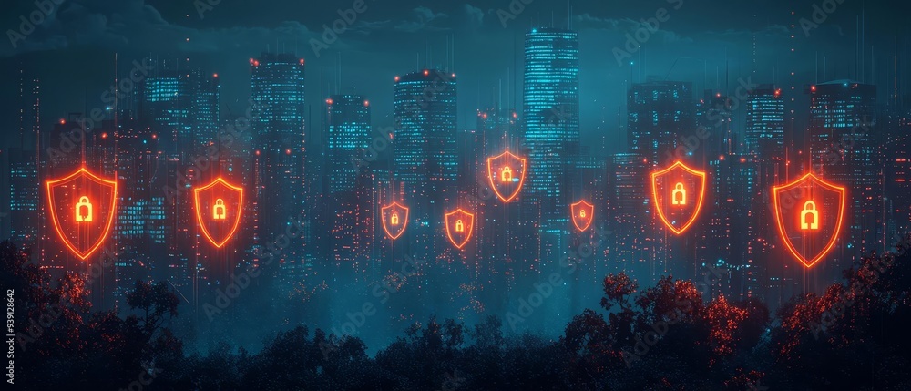 A digital landscape where hacker attempts are intercepted by glowing security barriers, symbolizing the effectiveness of creative digital risk protection strategies A digital landscape where hacker attempts are intercepted by glowing security barriers, symbolizing the effectiveness of creative digital risk protection strategies