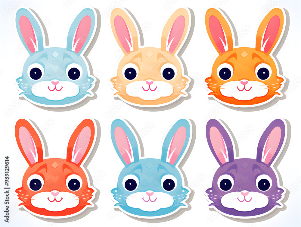 Fototapeta premium rabbit head kawaii stickers with vibrant color