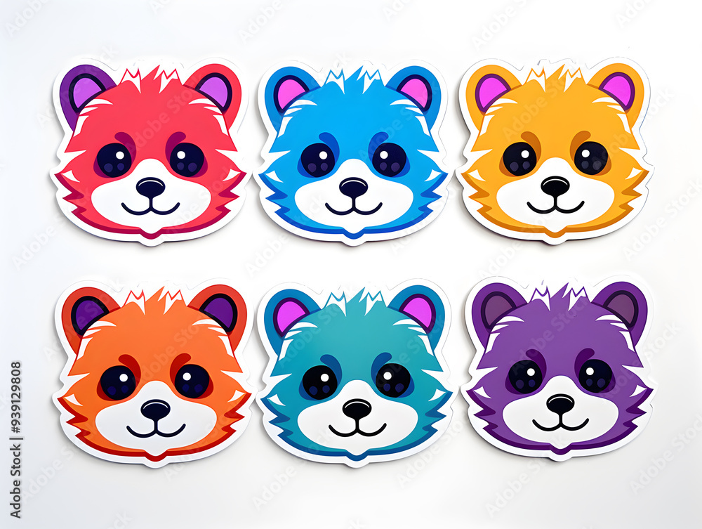 Fototapeta premium racoon head kawaii stickers with vibrant color