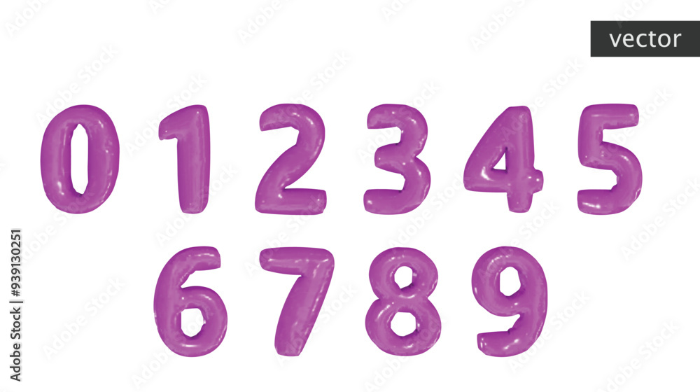 Set of the numbers. Balloon purple numbers. One, two, three, zero,nine Set of the numbers. Balloon purple numbers. One, two, three, zero,nine