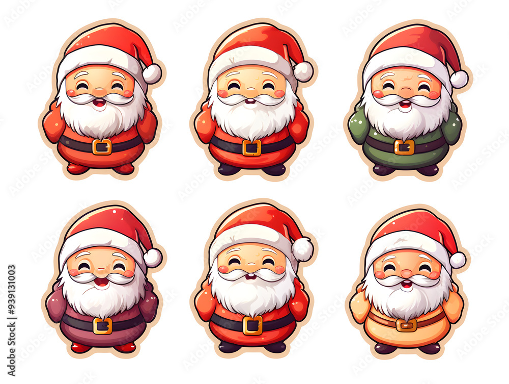 Santa Claus kawaii stickers with vibrant color Santa Claus kawaii stickers with vibrant color