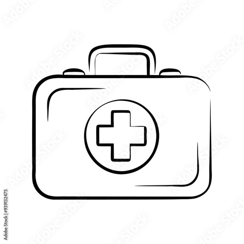 Modern black silhouette medicine first aid clinic med kit icon and vector illustration