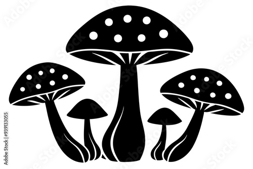 mushrooms in the grass silhouette vector