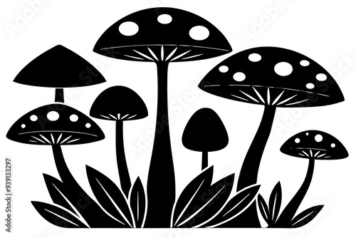 mushrooms in the grass silhouette vector