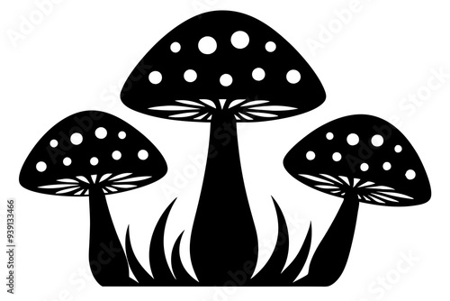 mushrooms in the grass silhouette vector