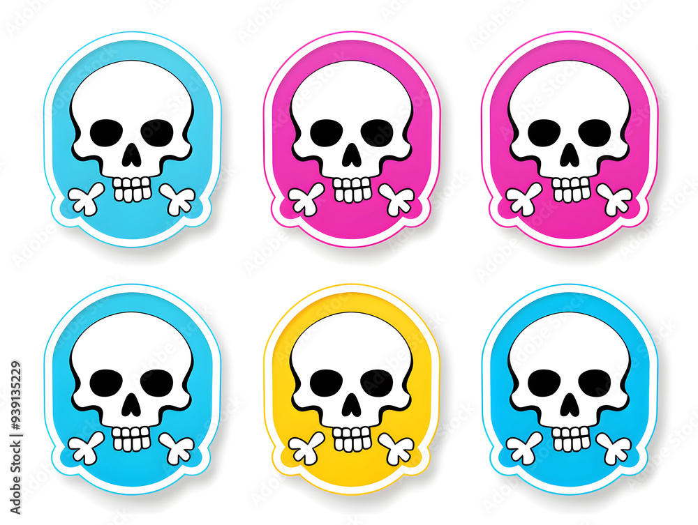 Skull and Crossbones kawaii stickers with vibrant color Skull and Crossbones kawaii stickers with vibrant color