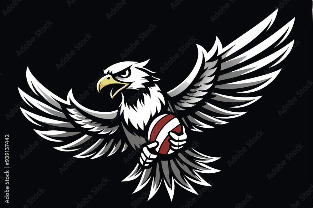 Obraz premium Fierce Bald Eagle Spread the Wings with American Flag Color .