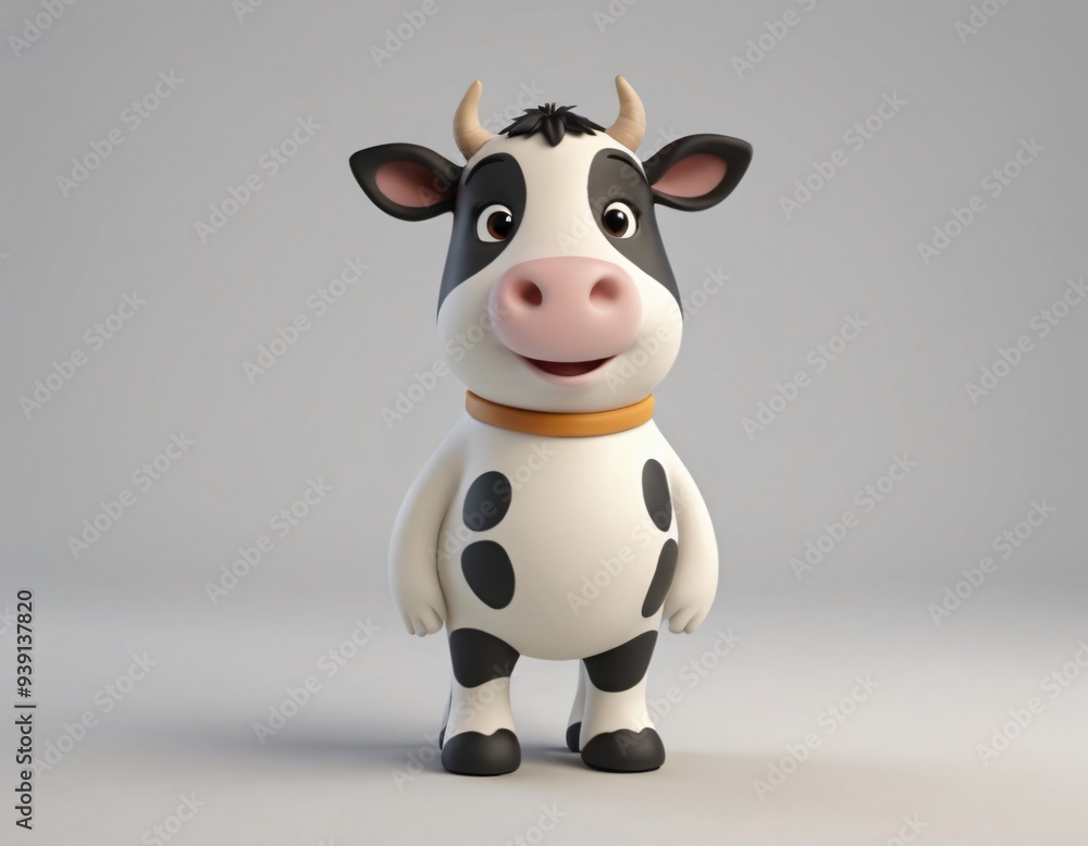Fototapeta premium High resolution smiling cow 3d character image, cartoon 3d cow illustration image. 