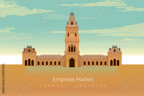 Empress Market - Saddar Town of Karachi, Pakistan - Stock Illustration