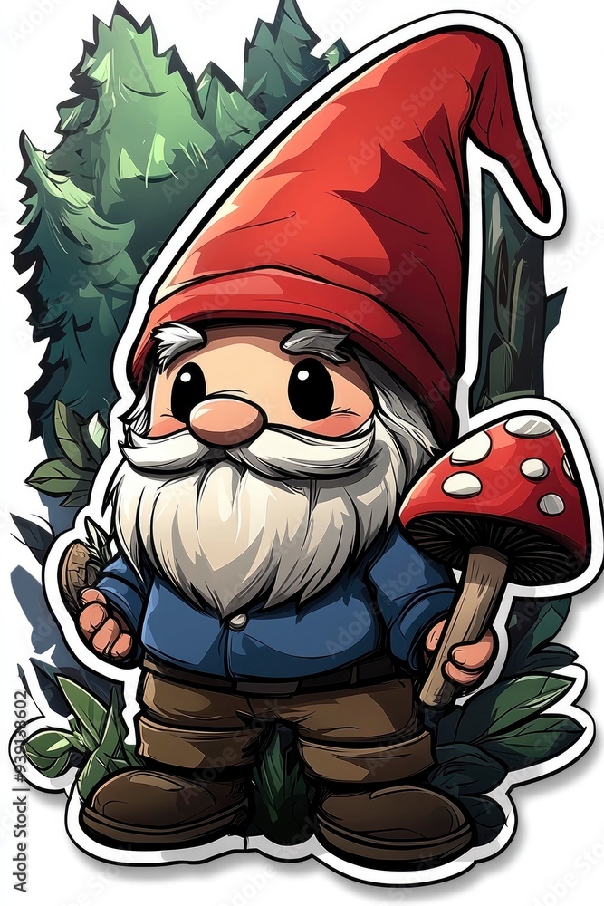 Cartoon Garden Gnome with Mushroom Cartoon Garden Gnome with Mushroom