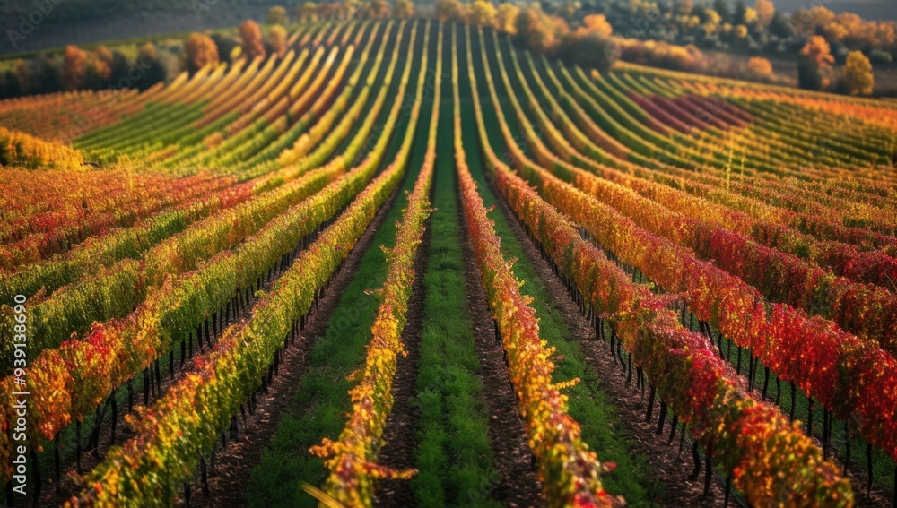 Aerial View of Autumn Vineyard with Colorful Grapevines Aerial View of Autumn Vineyard with Colorful Grapevines