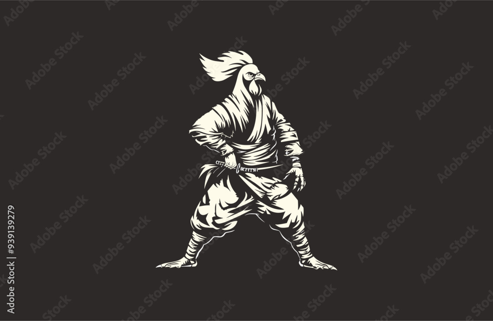 Obraz premium Chicken samurai logo vector icon illustration vintage style