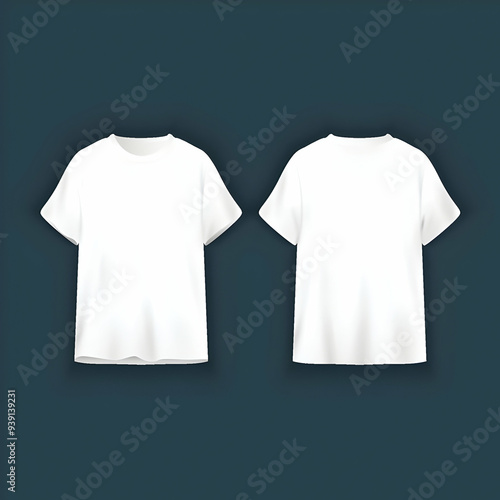 Front and back white t-shirt on a dark green background