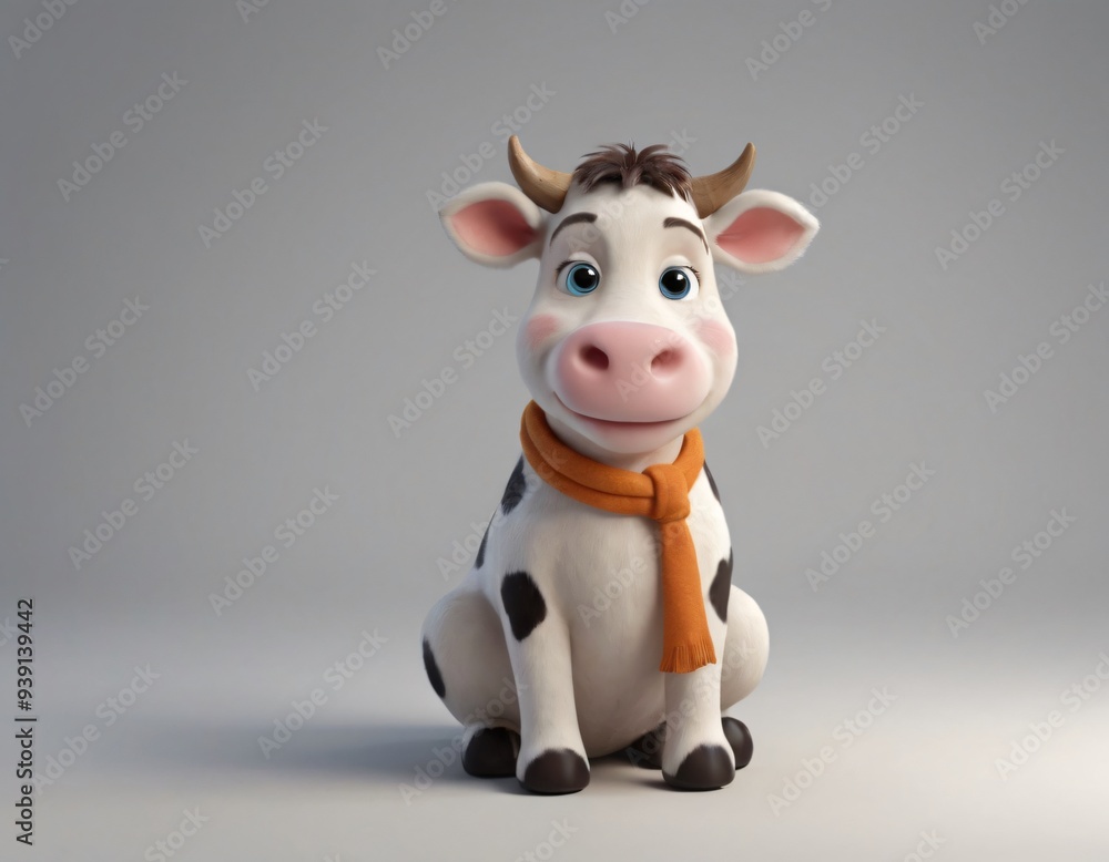 High resolution smiling cow 3d character image, cartoon 3d cow image. 