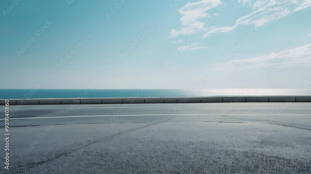Obraz premium A road with a blue sky and the sea in the background : Generative AI