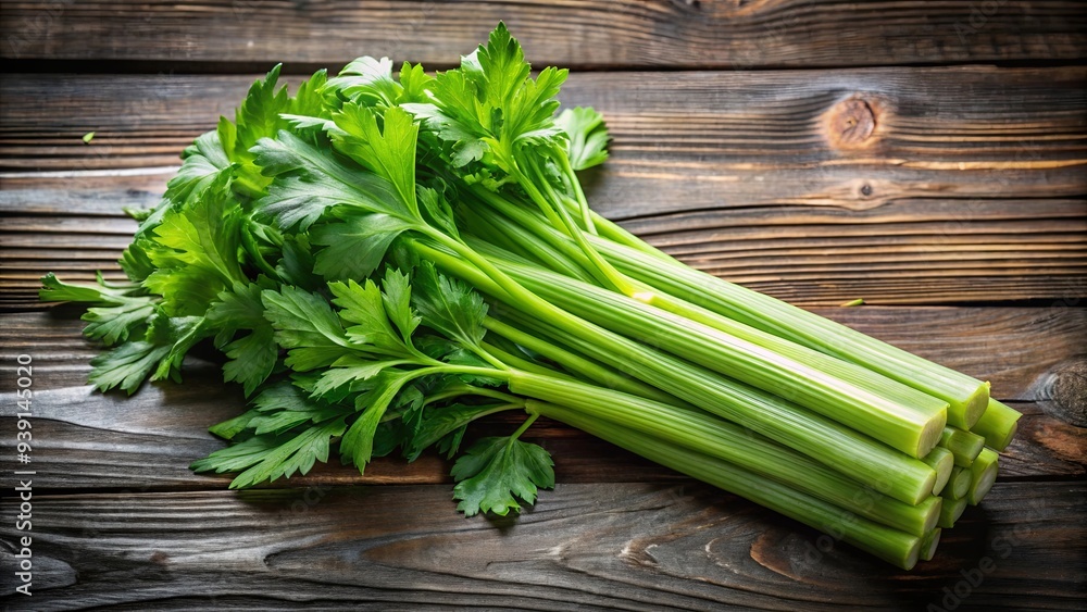 Fresh organic celery with vibrant green leaves, a healthy and natural vegetable option for a nutritious diet Fresh organic celery with vibrant green leaves, a healthy and natural vegetable option for a nutritious diet