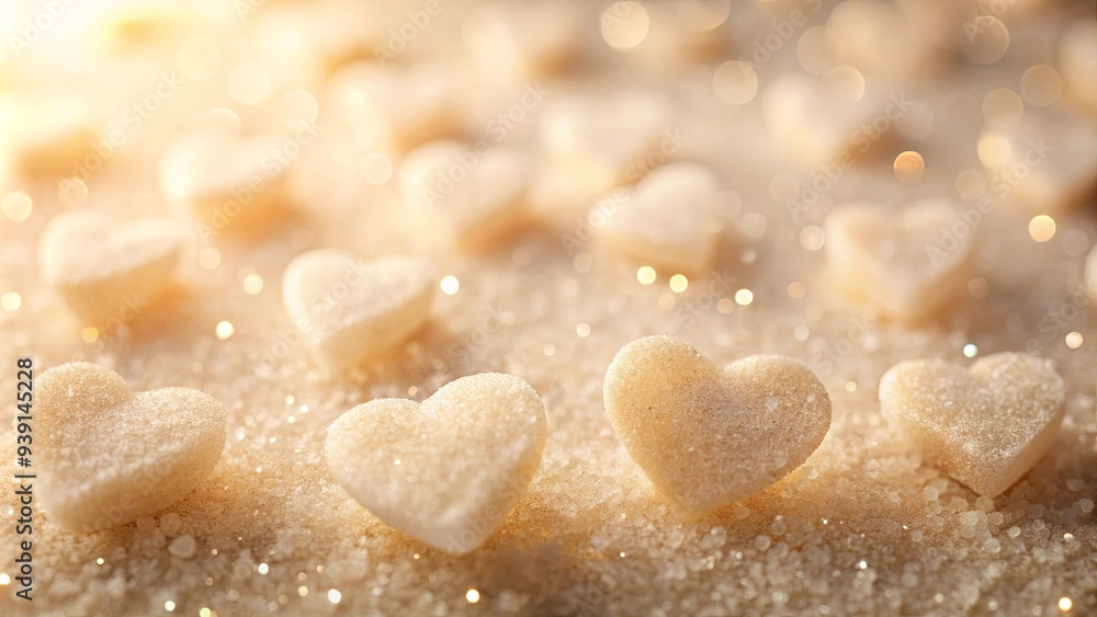 Blurred beige sugar hearts creating a sweet and romantic texture perfect for Valentine's Day Blurred beige sugar hearts creating a sweet and romantic texture perfect for Valentine's Day